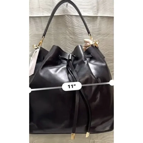 NWT Viola Castellani smooth black leather bucket bag - Picture 10 of 12